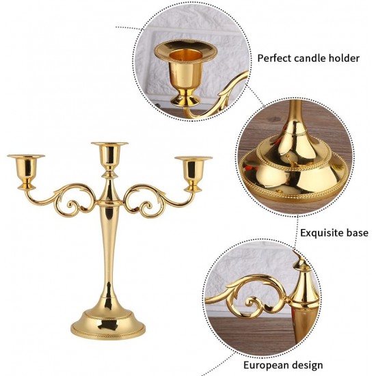 Metal Gold 3 Arms Candle Stick Stand European Style Candelabra for Dinner Wedding Home Decor