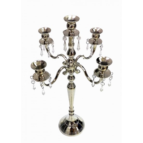 Five Arm Silver Plated Handcrafted Designer Candelabra Candle Stand for Home Decor