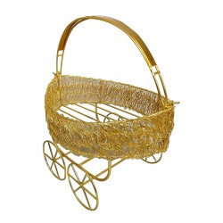 Metal Gold Plated Mesh Wired Boat with Wheel Gift Hamper Basket