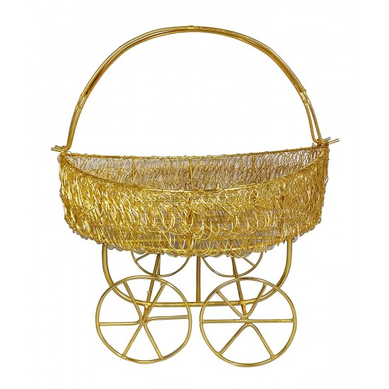 Metal Gold Plated Mesh Wired Boat with Wheel Gift Hamper Basket