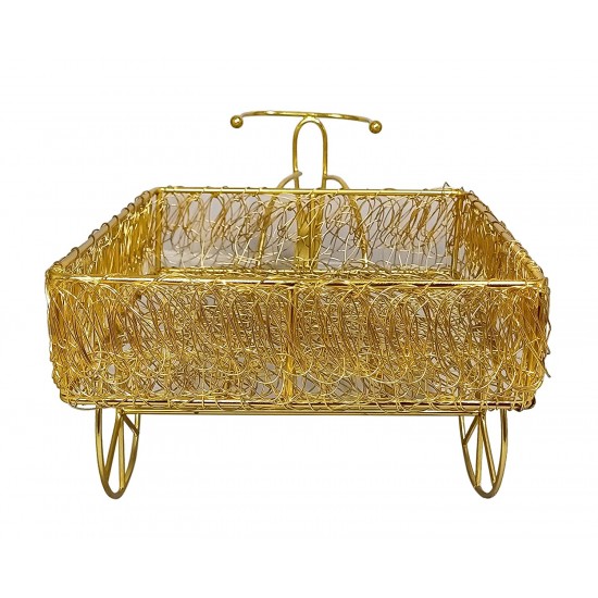 Metal Gold Plated Mesh Wired Rickshaw Gift Hamper Basket 