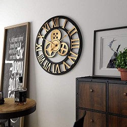 Large Antique 3D Wrought Iron Wall Clock (Black & Golden)