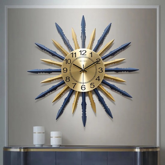 Modern Sunburst-Shape Iron Art Oversized Silent Wall Clock