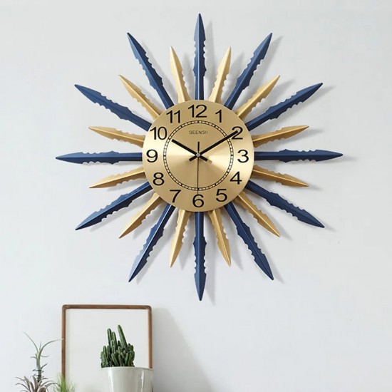 Modern Sunburst-Shape Iron Art Oversized Silent Wall Clock