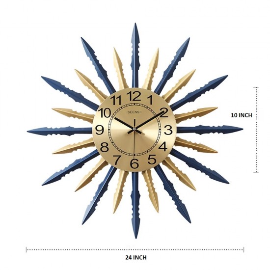 Modern Sunburst-Shape Iron Art Oversized Silent Wall Clock