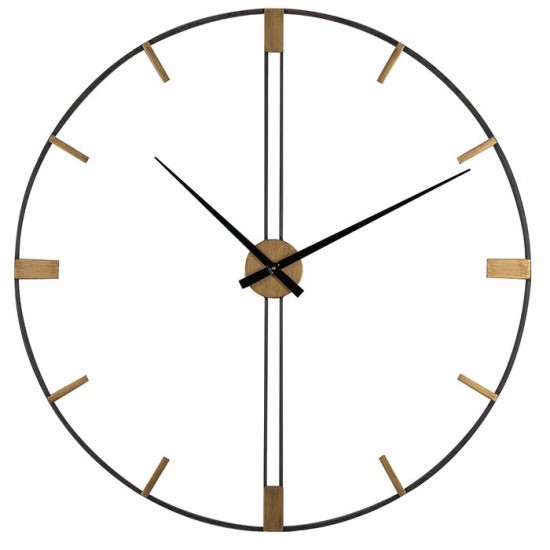 24 Inch Metal Wall Clock with Black Finish and Gold Accents