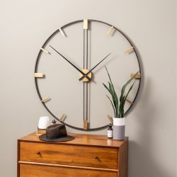 24 Inch Metal Wall Clock with Black Finish and Gold Accents