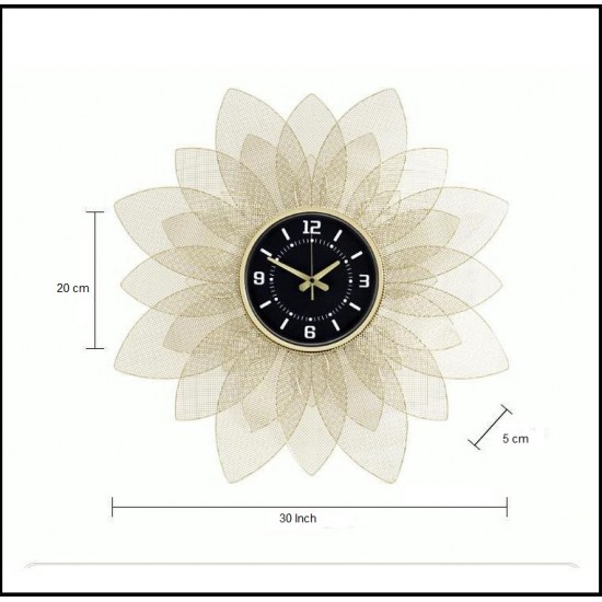 Golden Metal Wall Art with Clock for Decoration