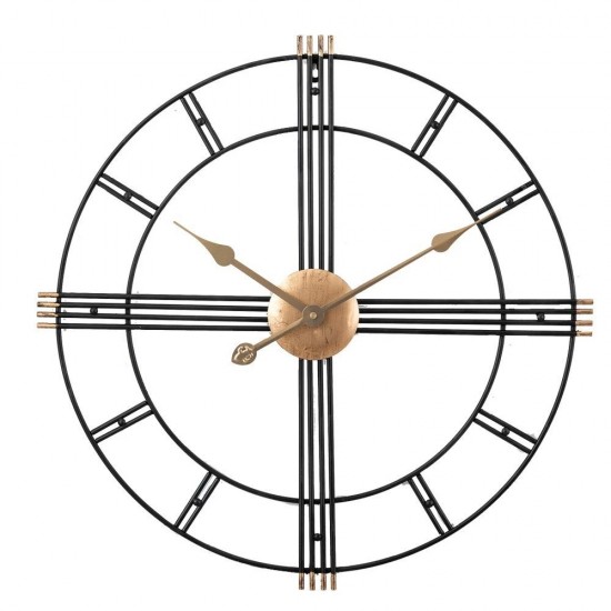 Antique Metal Wall Clock with Gold and Black Finishing