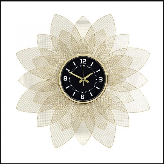 Golden Metal Wall Art with Clock for Decoration