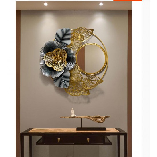 Wrought Iron 3D Wall Hanging Flower Decorative Mirror for Home Decoration