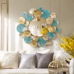 European Wrought Iron Colorful Round Shape Wall Hanging Mirror