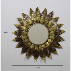 Antique Leaf Design Round Wall Mirror in Gold Color