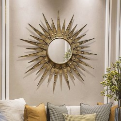 Wrought Iron 3D Sun Mirror Wall Hanging Decorative Wall Mirror