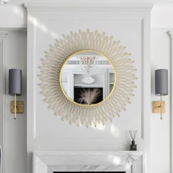 Sunflower Sunburst Metal Wall Round Mirror for Luxury Home (24 Inch)