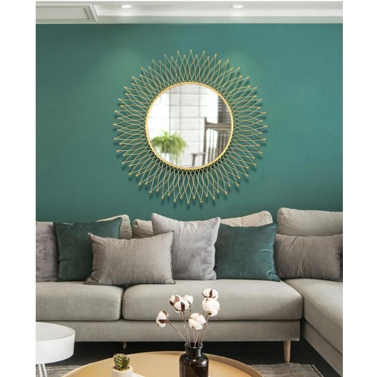 Sunflower Sunburst Metal Wall Round Mirror for Luxury Home (24 Inch)