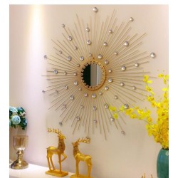 Golden Wrought Iron Sunburst Wall Mirror