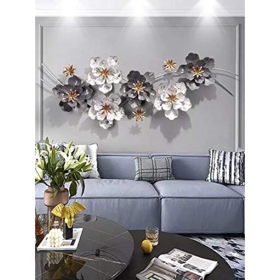 Grey White Flower Leaf Wall Art Perfect for Living Room