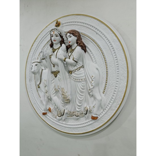 Radha Krishna with Cow Wall Hanging Sculpture - 4x4ft
