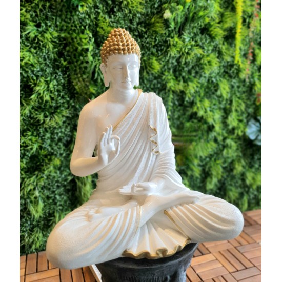Aura White Gold Fibre Buddha Statue