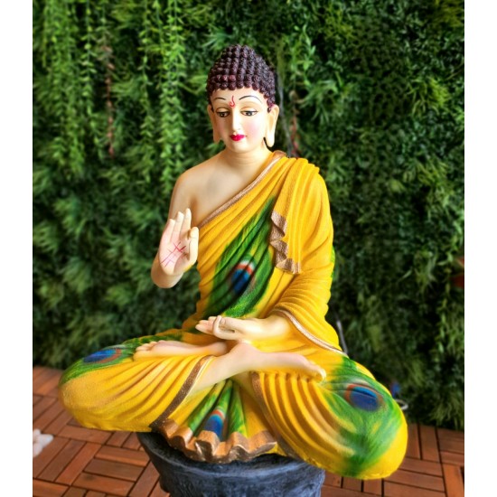Aura Yellow Cream Fibre Buddha Statue