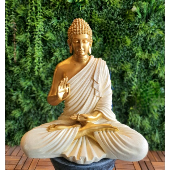 Aura Cream Golden Fibre Buddha Statue