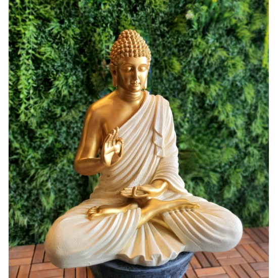 Aura Cream Golden Fibre Buddha Statue