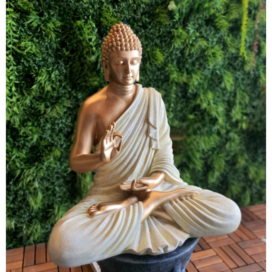 Aura Beige Golden Fibre Buddha Statue