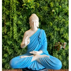 Aura SkyBlue White Fibre Buddha Statue