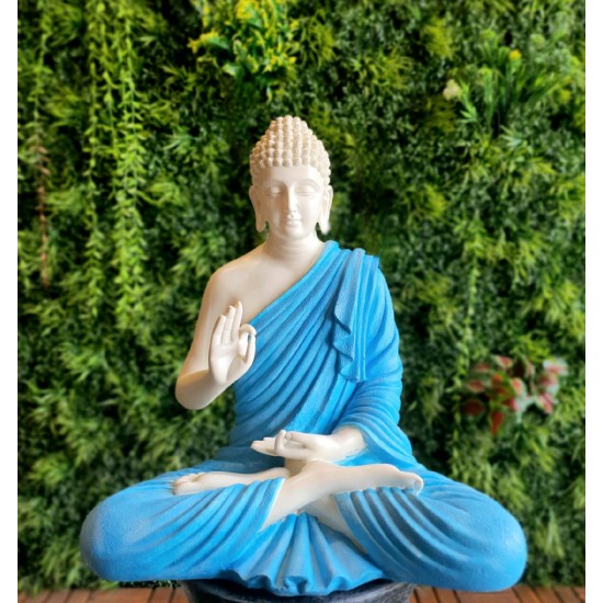 Aura SkyBlue White Fibre Buddha Statue