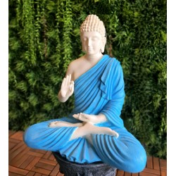 Aura SkyBlue White Fibre Buddha Statue