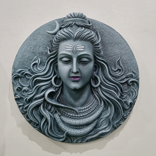 Elegant Lord Shiva 3D Relief Mural Wall Sculpture | (24*24 inches )Mural Wall Art | Ready to hang on wall Grey