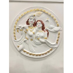 Round Radha Krishna Relief Mural Wall Hanging - 3D 31*31 inches Wall Art