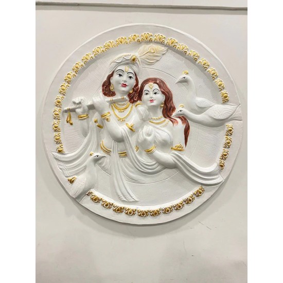 Round Radha Krishna Relief Mural Wall Hanging - 3D 31*31 inches Wall Art