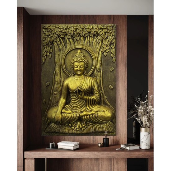 Bhumisparsha Mudra BUDDHA 3D (2*3 feet)Mural Wall Art | Ready to hang