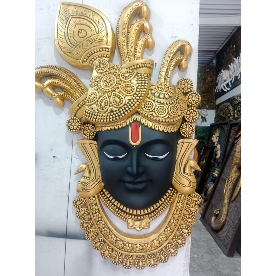 Black Golden Shreenath Ji face wall Mural wall hanging (size 30*48 )