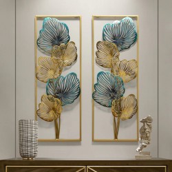 New Luxury Wrought Iron Blue Gold Leaf Wall Hanging Decoration Frame