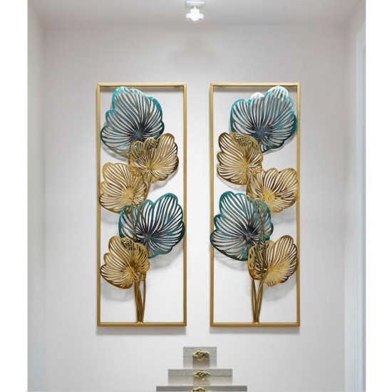 New Luxury Wrought Iron Blue Gold Leaf Wall Hanging Decoration Frame