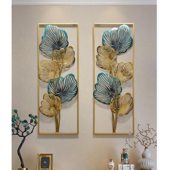 New Luxury Wrought Iron Blue Gold Leaf Wall Hanging Decoration Frame