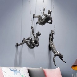 Creative Rock Climbing Men Sculpture Wall Hanging Decorations Metal Statue Figurine Crafts Home Furnishings Decor Accessories