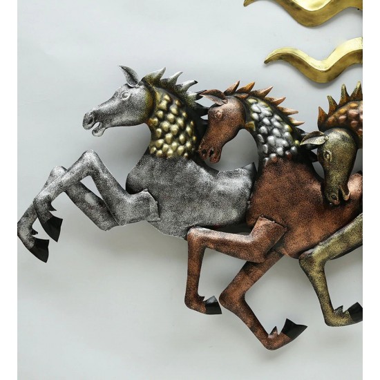 Iron 7 Running Horse With Sun  Wall Art With LED 