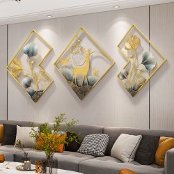 New arrival 3 pcs large luxury gold deer wall decor metal wall art for lobby