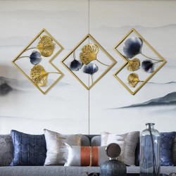 Modern Unique Design Metal Wall Decor with Gold&Blue Leaves